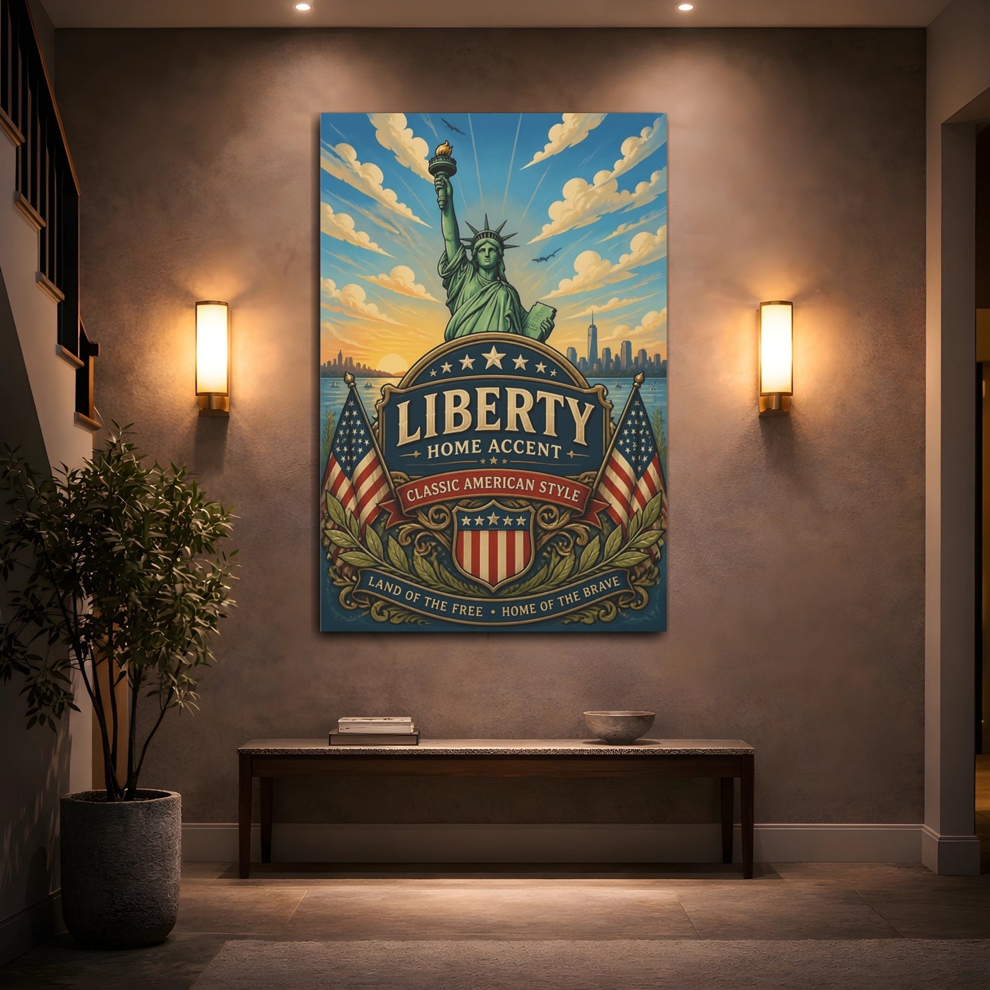 Mockup 2. Liberty Statue Emblem shown as canvas print