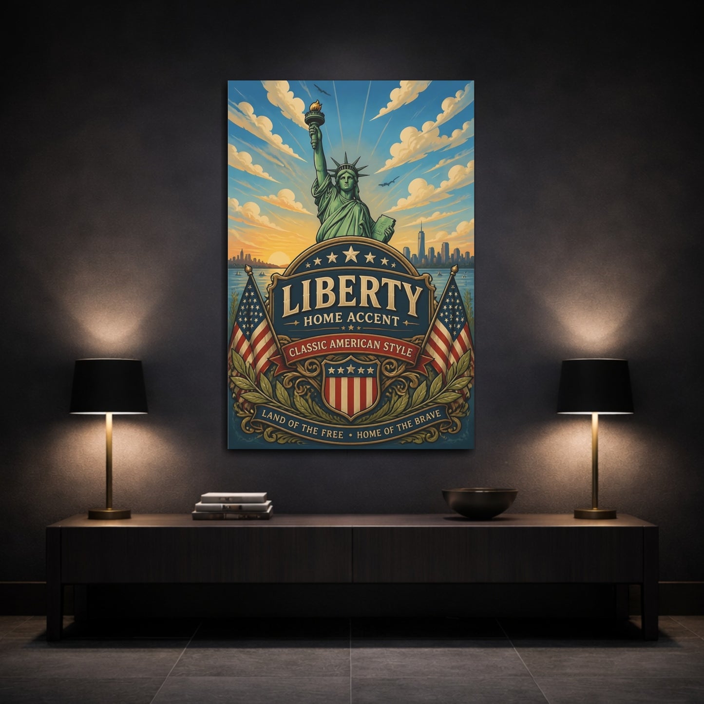 Mockup 3. Liberty Statue Emblem shown as canvas print