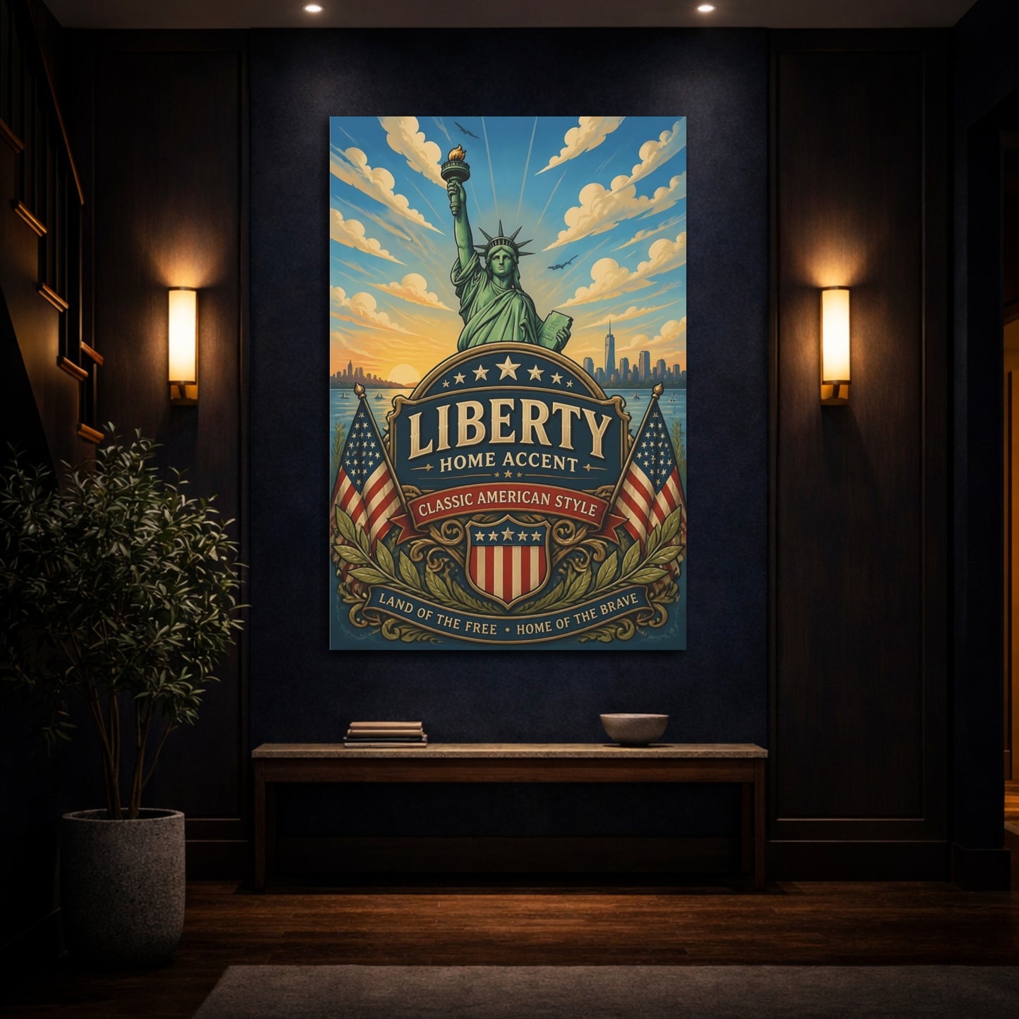 Mockup 4. Liberty Statue Emblem shown as canvas print