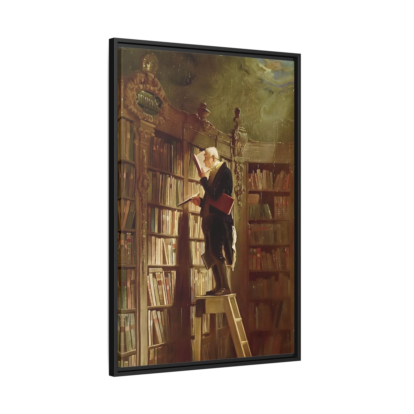 Library Canvas Wall Art Print - Large Framed Carl Spitzweg Bookworm - YesArtYes