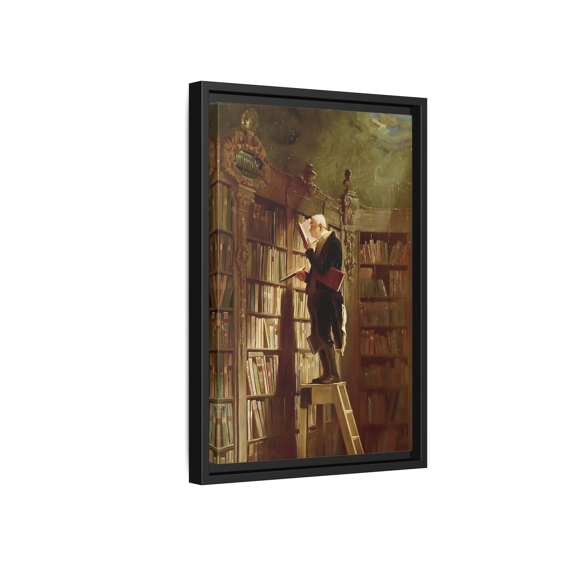 Library Canvas Wall Art Print - Large Framed Carl Spitzweg Bookworm - YesArtYes