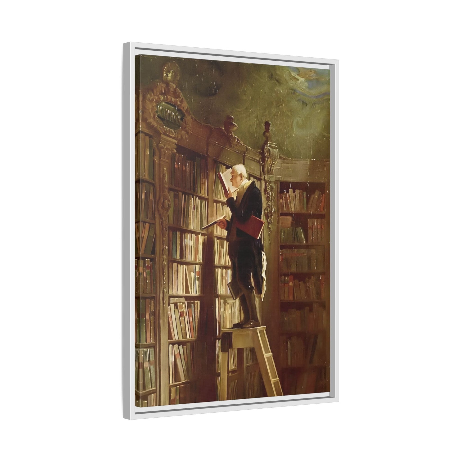 Library Canvas Wall Art Print - Large Framed Carl Spitzweg Bookworm - YesArtYes