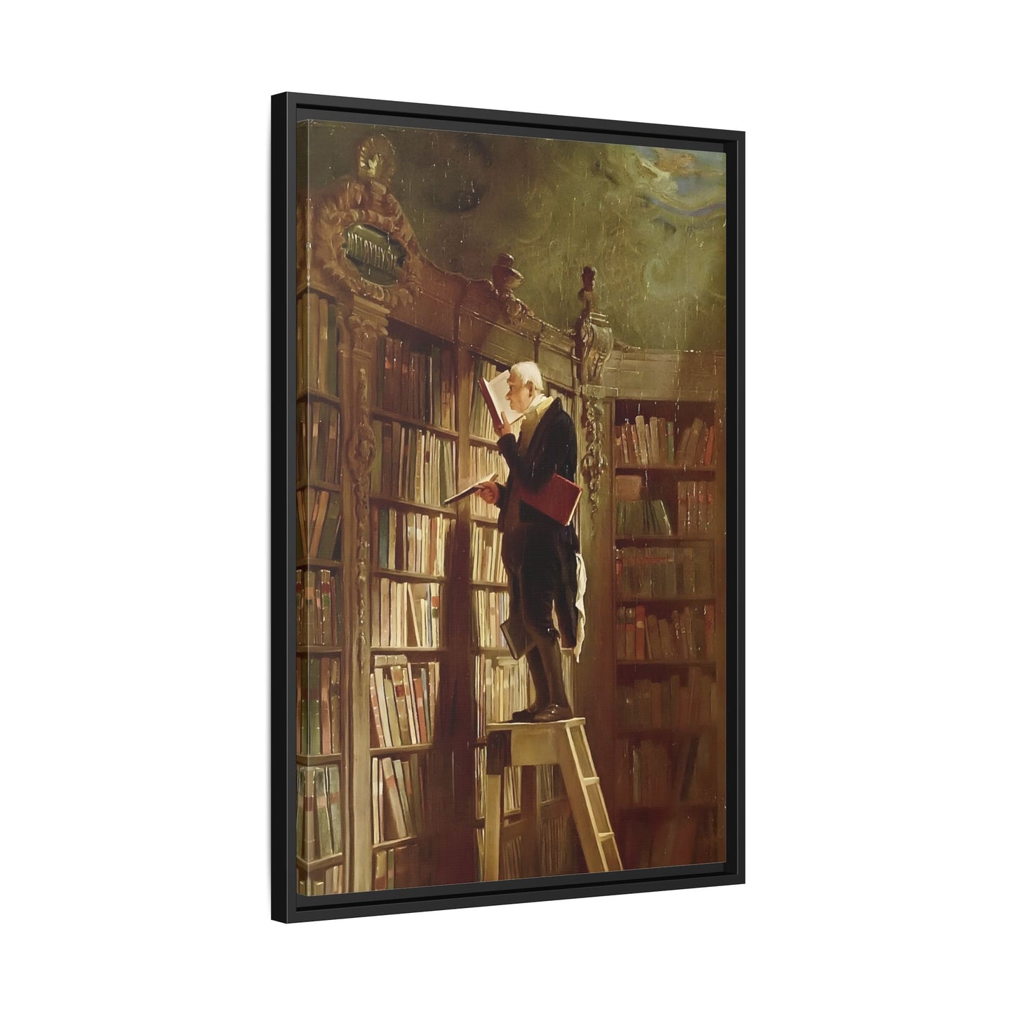Library Canvas Wall Art Print - Large Framed Carl Spitzweg Bookworm - YesArtYes