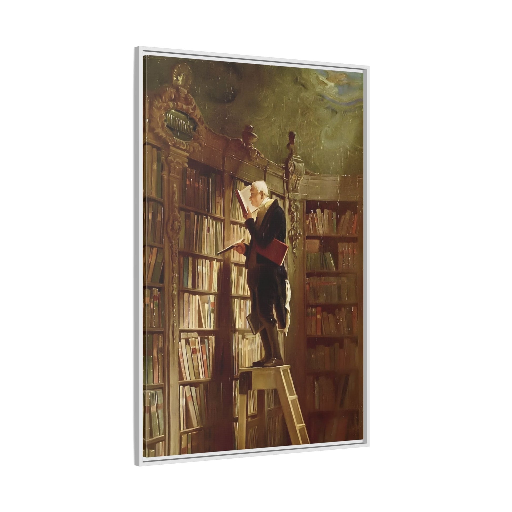 Library Canvas Wall Art Print - Large Framed Carl Spitzweg Bookworm - YesArtYes