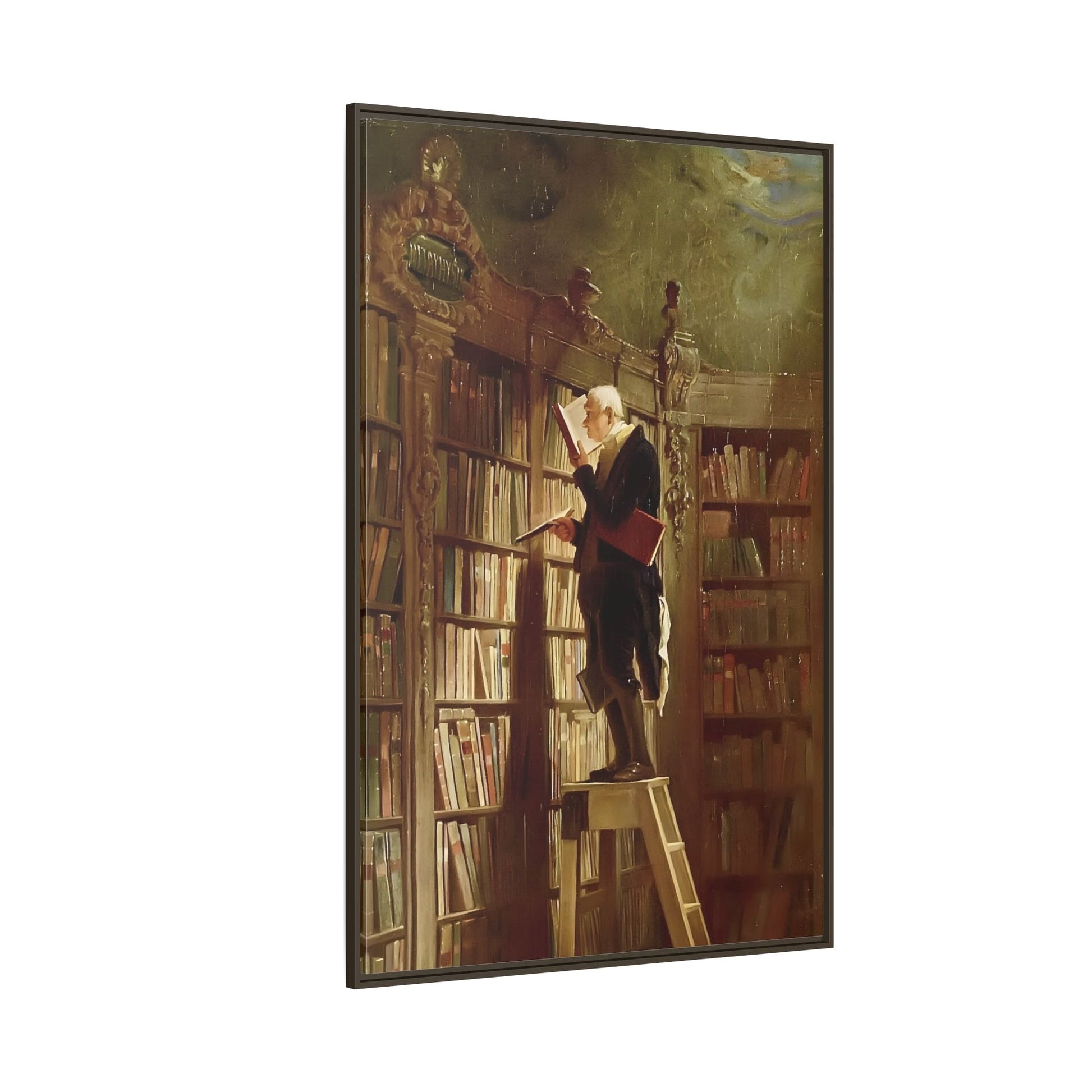 Library Canvas Wall Art Print - Large Framed Carl Spitzweg Bookworm - YesArtYes