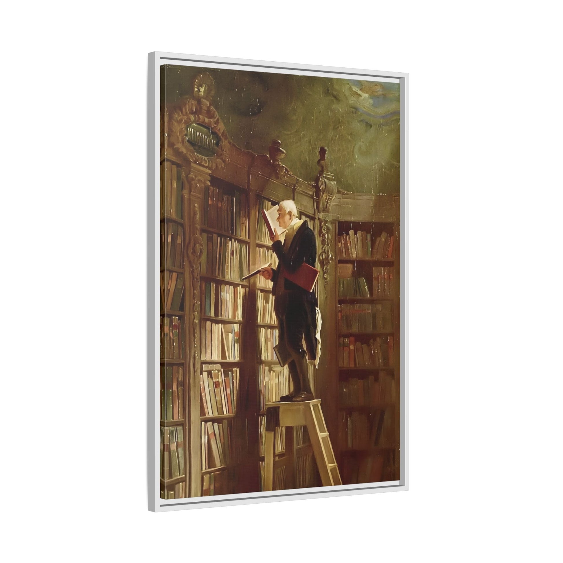 Library Canvas Wall Art Print - Large Framed Carl Spitzweg Bookworm - YesArtYes