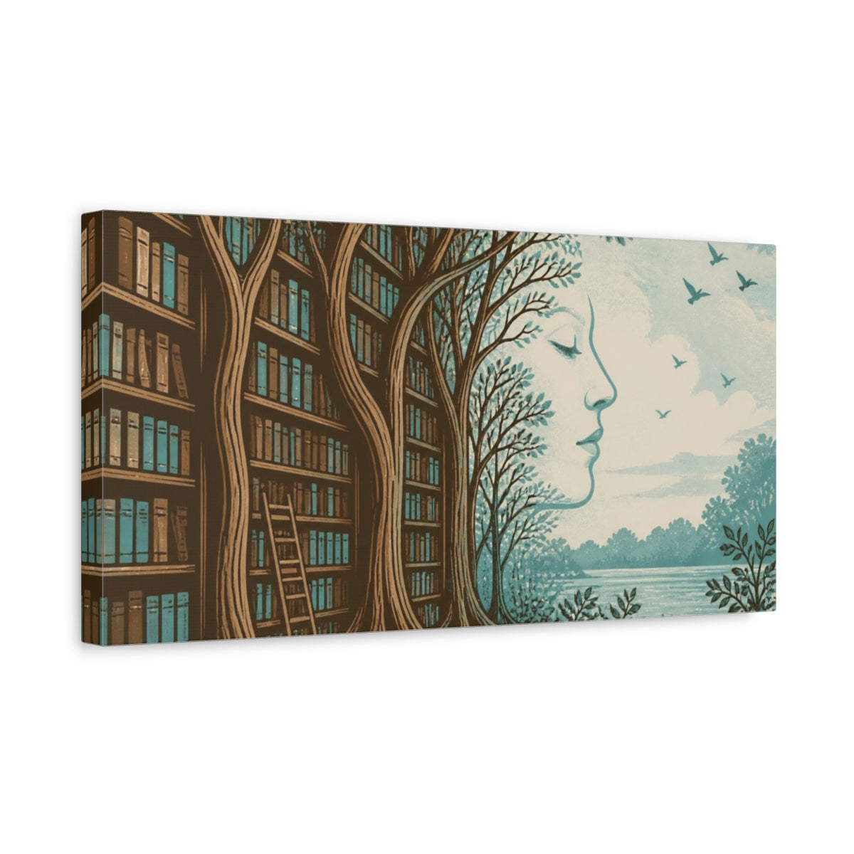 Side Mockup 3. Library Tree Illusion shown as canvas print