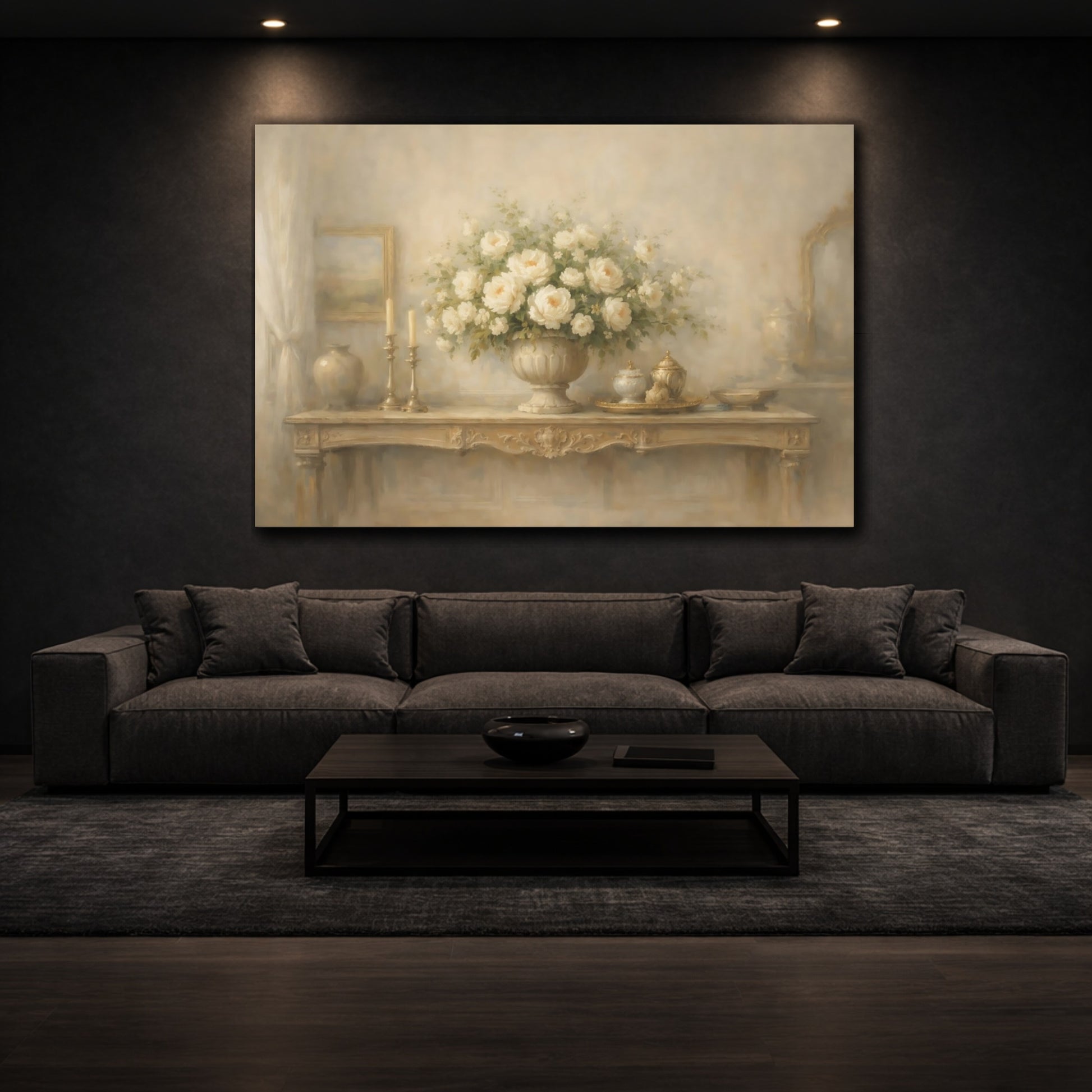 Mockup 2. Light Airy Cinematic Interior Wide Scene shown as stretched canvas wall art