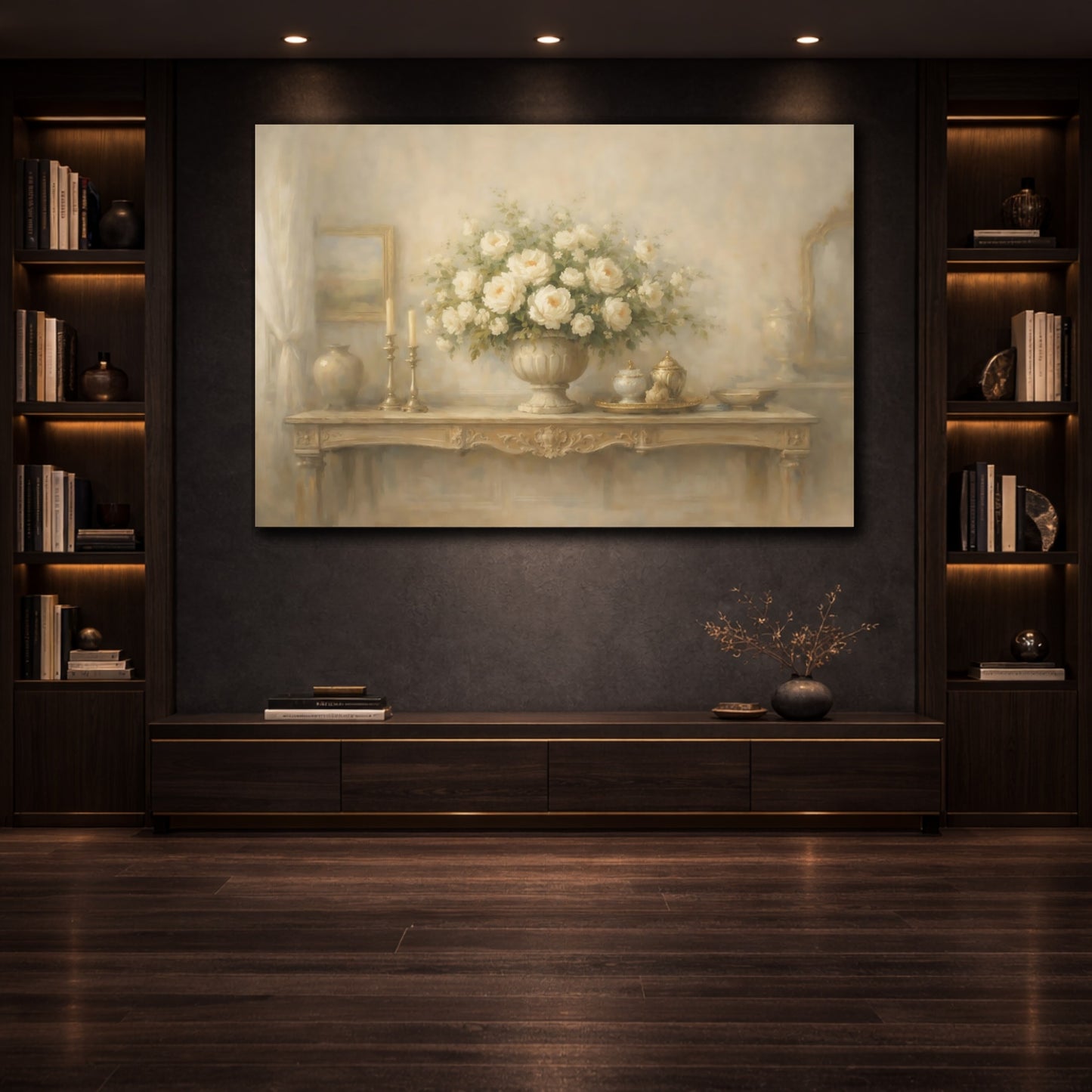 Mockup 3. Light Airy Cinematic Interior Wide Scene shown as stretched canvas wall art