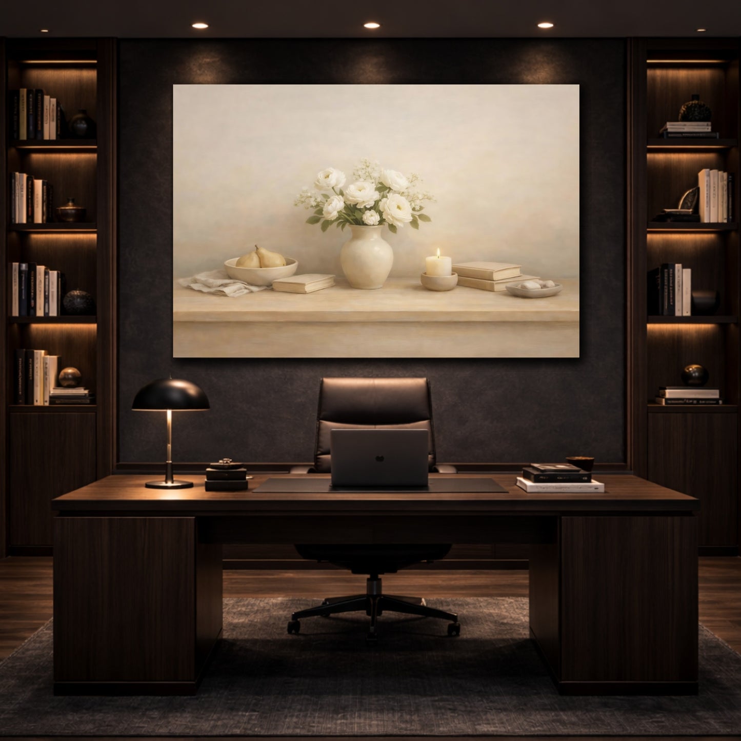Mockup 4. Light Airy Minimal Table Edge Scene shown as stretched canvas wall art