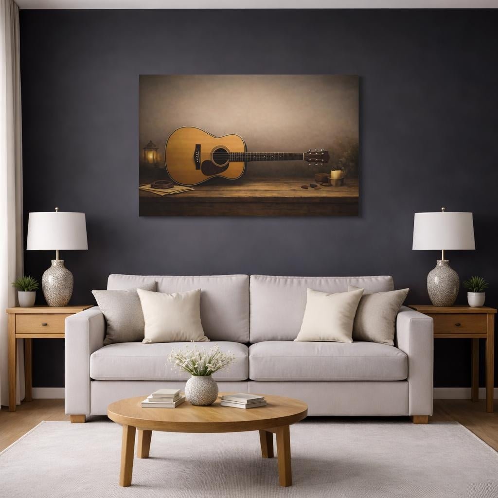 Light Balance Acoustic Guitar Vintage - Canvas Wall Art Print - YesArtYes