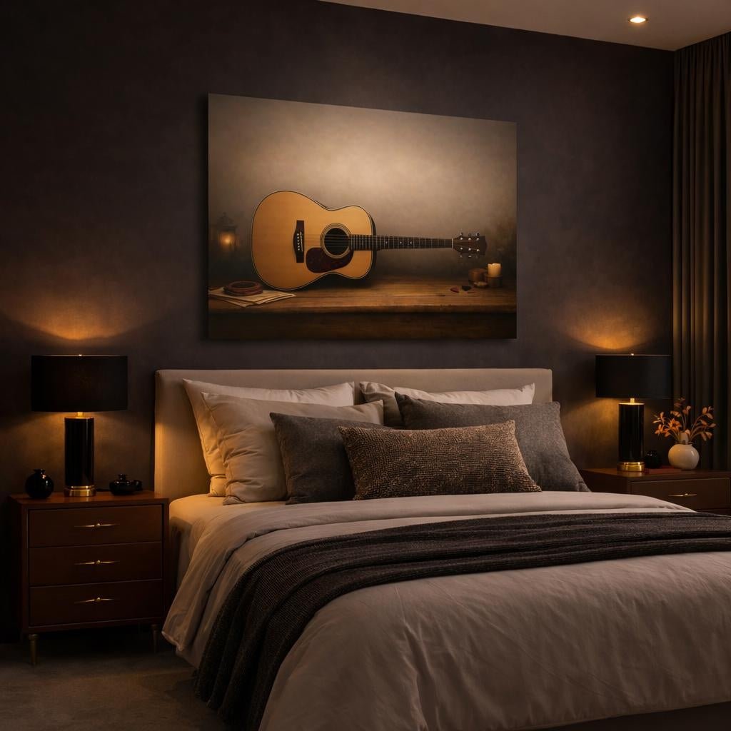 Light Balance Acoustic Guitar Vintage - Canvas Wall Art Print - YesArtYes