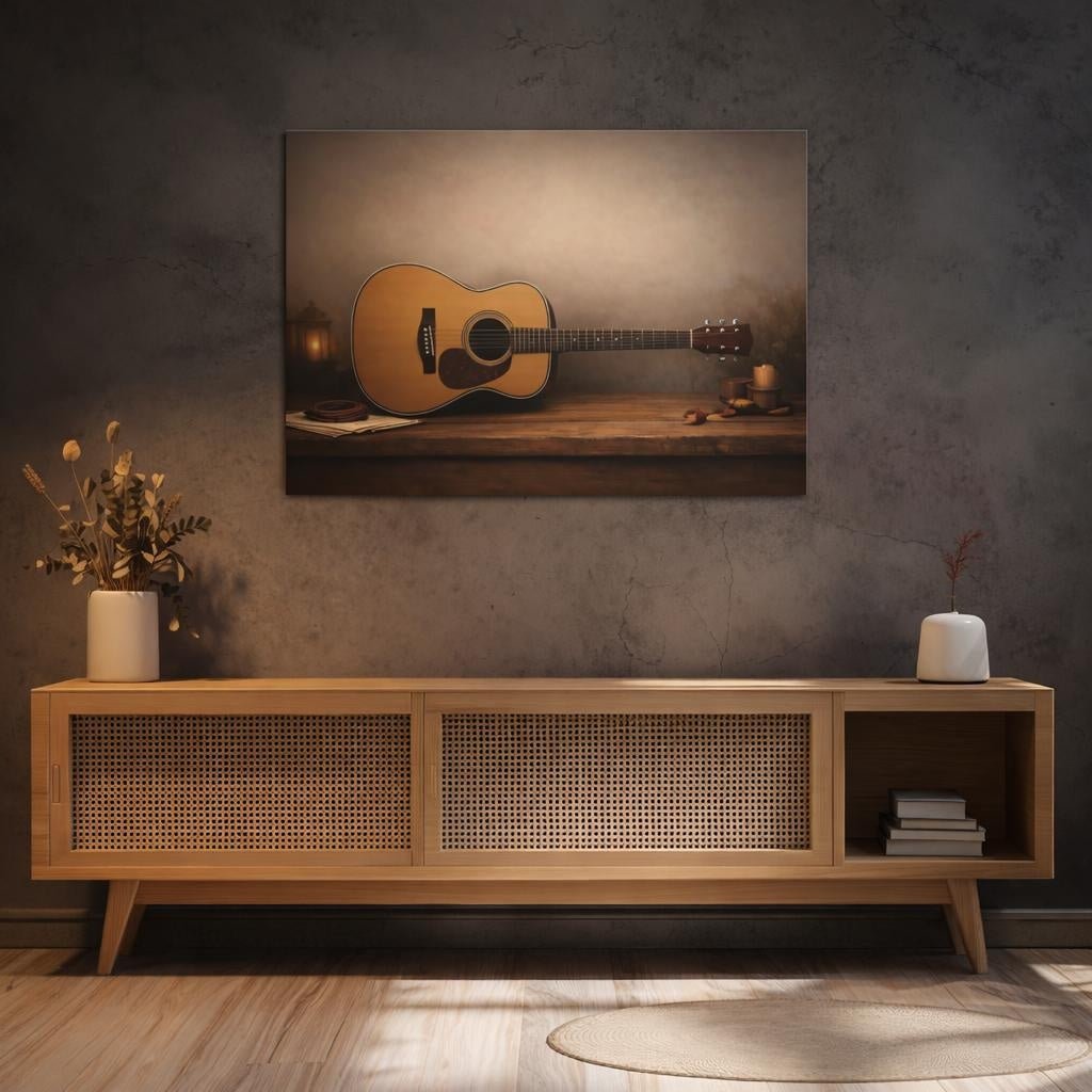 Light Balance Acoustic Guitar Vintage - Canvas Wall Art Print - YesArtYes
