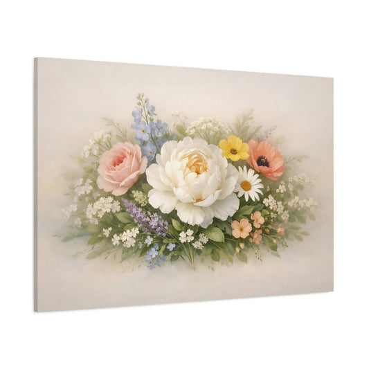 Light Balance Botanical Flowers shown as stretched canvas wall art