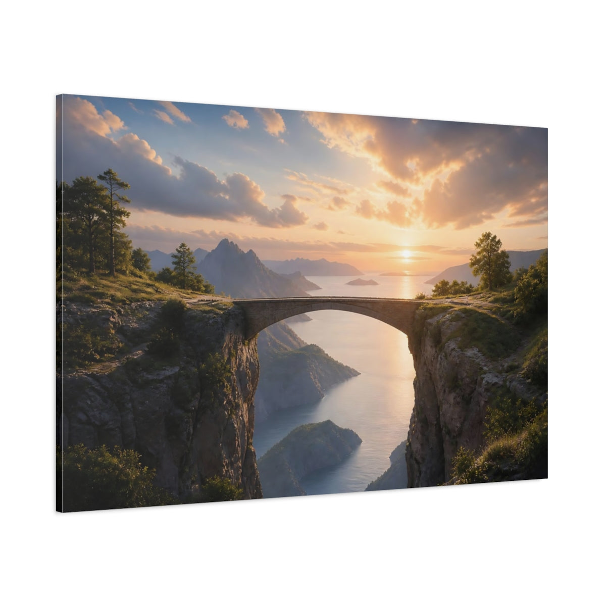 Side Mockup 1. Light Balance Bridge Between Cliffs Connection Concept shown as stretched canvas wall art