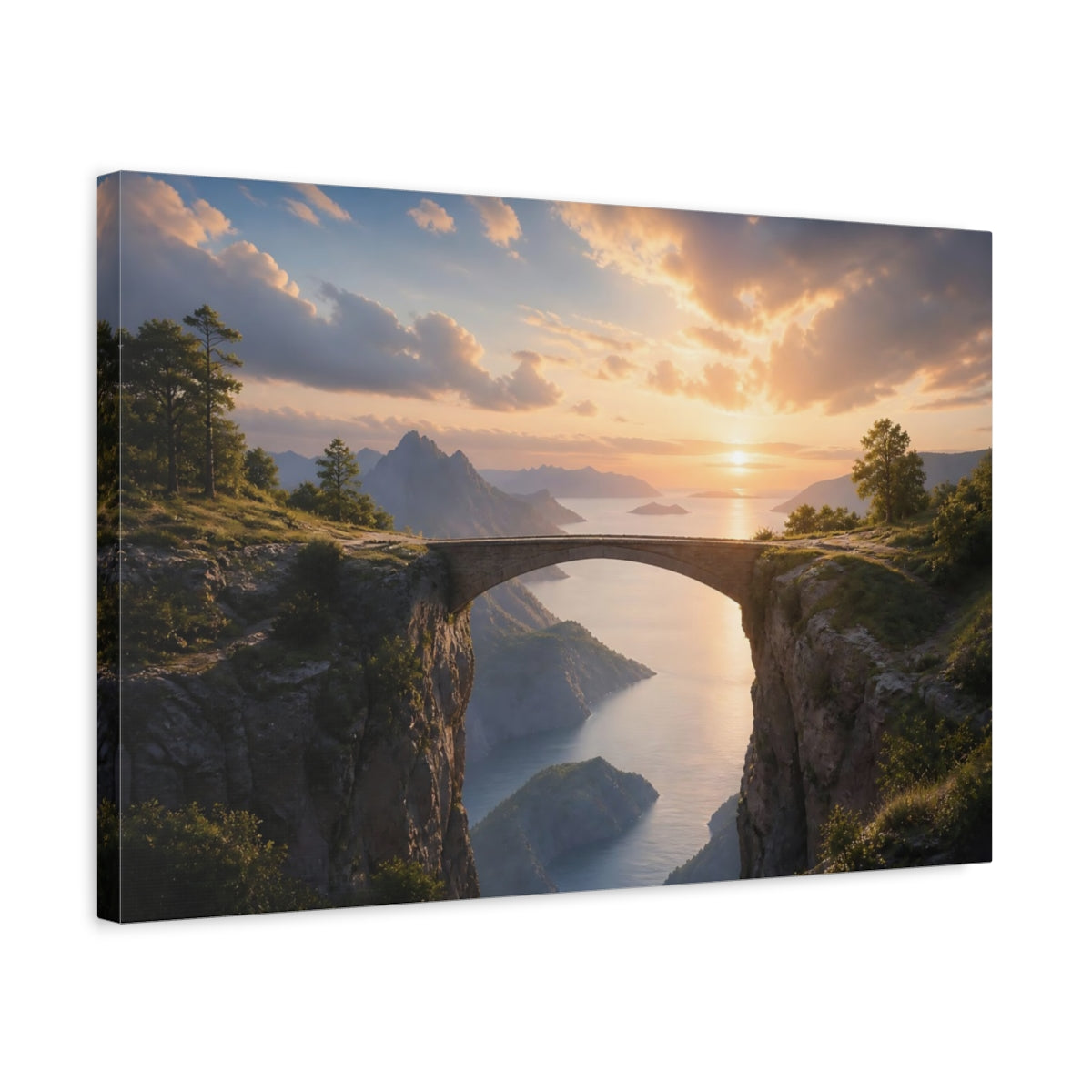 Side Mockup 3. Light Balance Bridge Between Cliffs Connection Concept shown as stretched canvas wall art