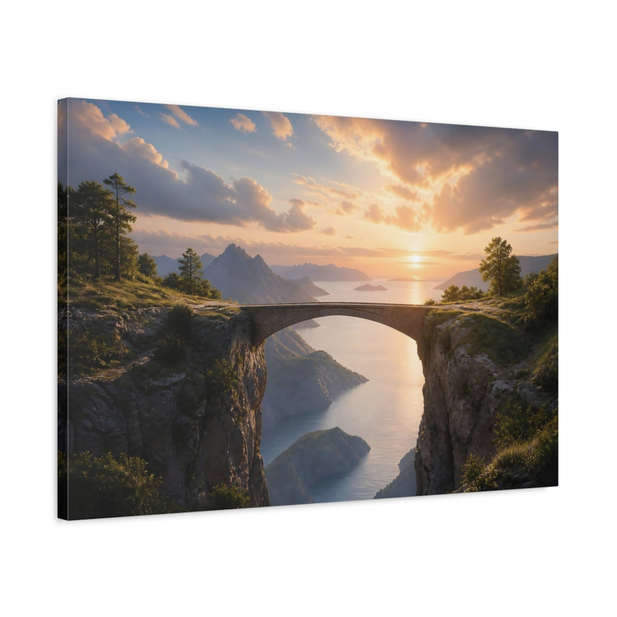 Side Mockup 2. Light Balance Bridge Between Cliffs Connection Concept shown as stretched canvas wall art