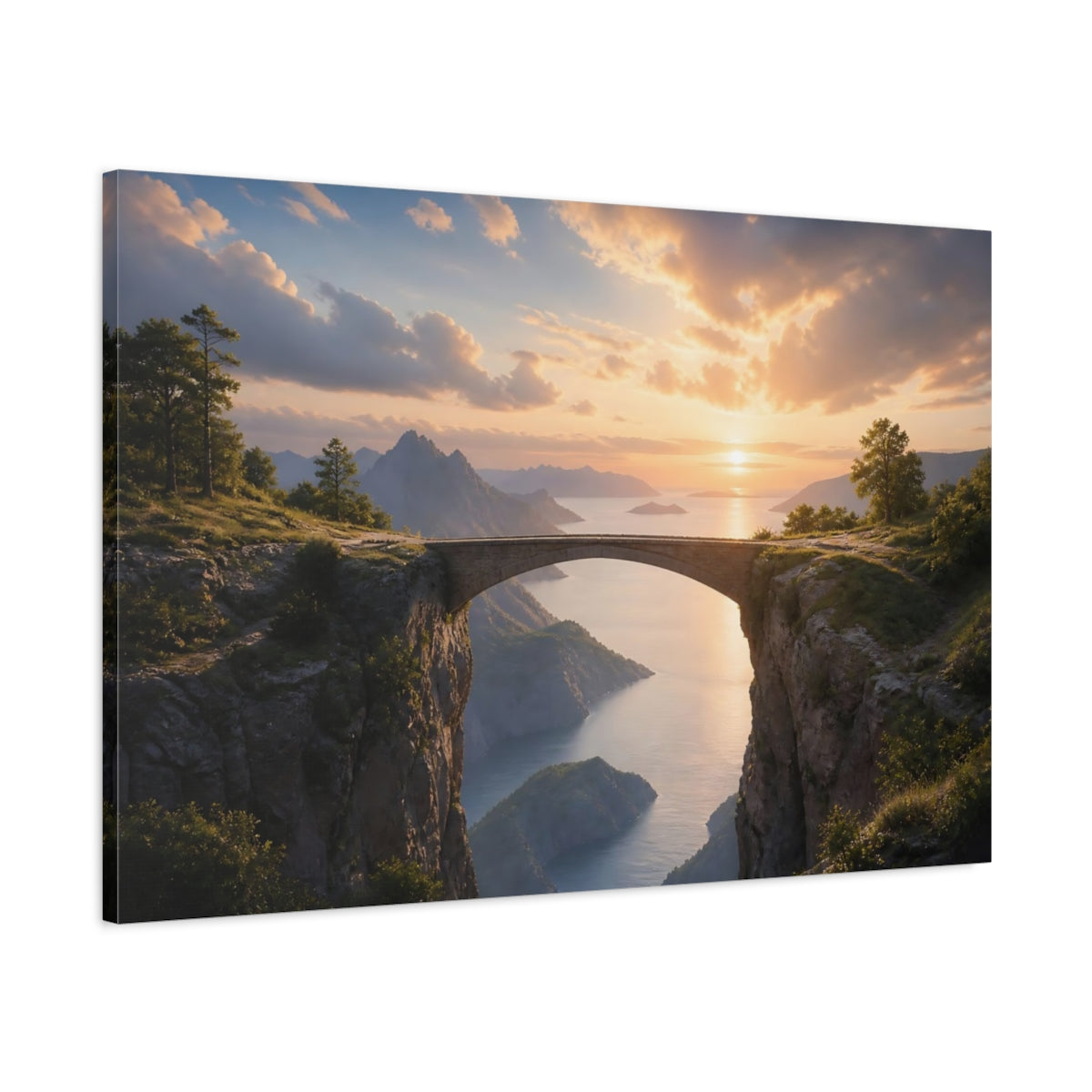Main Mockup. Light Balance Bridge Between Cliffs Connection Concept shown as stretched canvas wall art