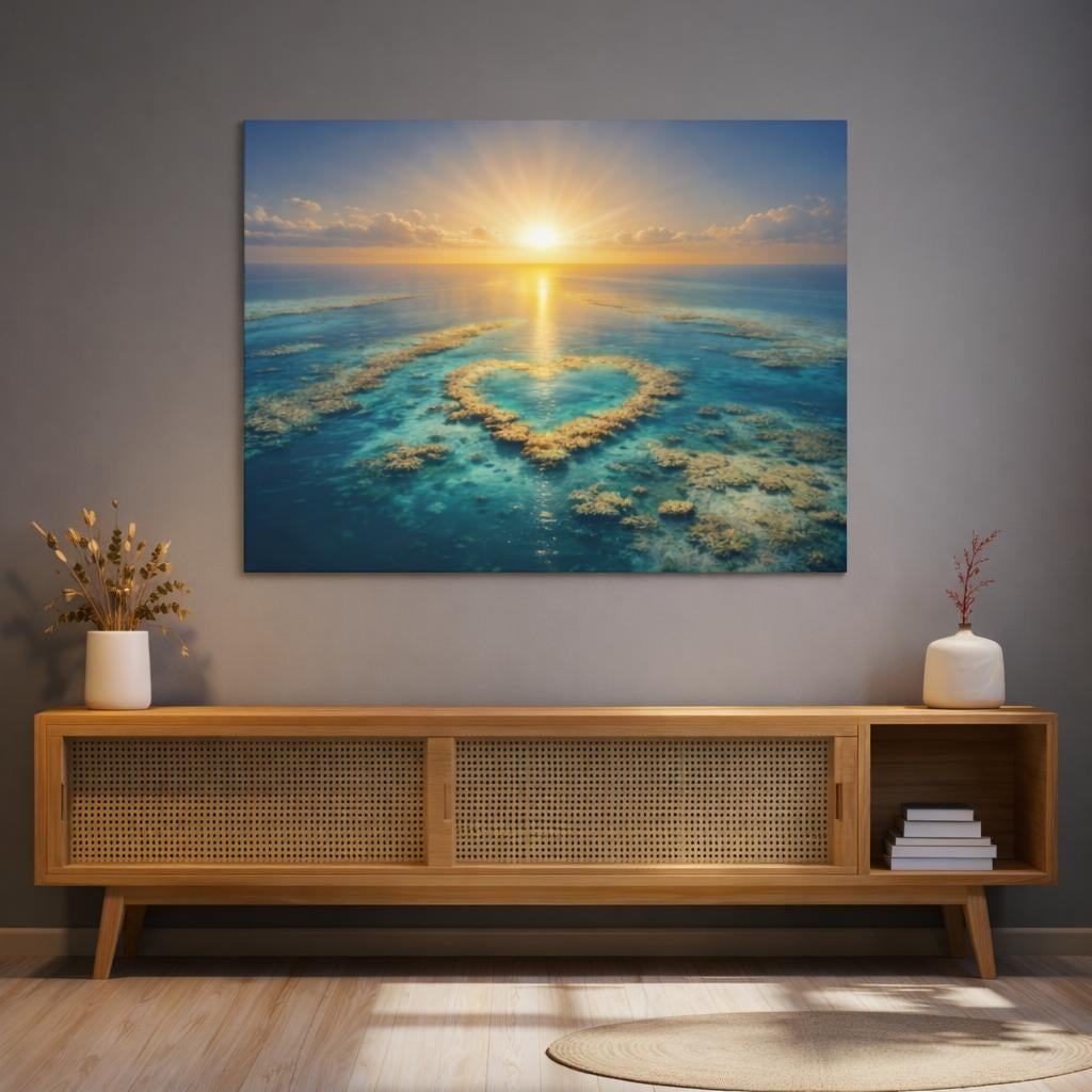 Light Balance Great Barrier Reef shown as canvas wall art in a refined dining room