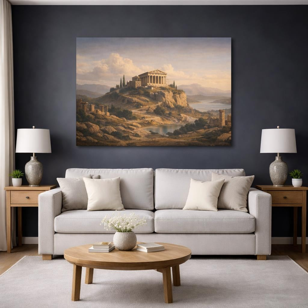 Light Balance Heritage Map shown as canvas wall art in a modern living room
