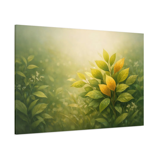 Light Balance Leaves Botanical shown as stretched canvas wall art