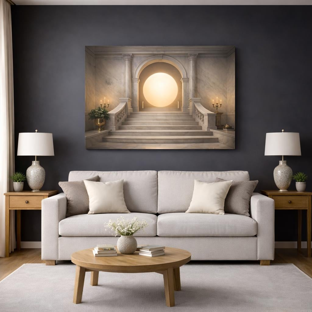 Light Balance Luxury Marble Texture shown as canvas wall art in a modern living room