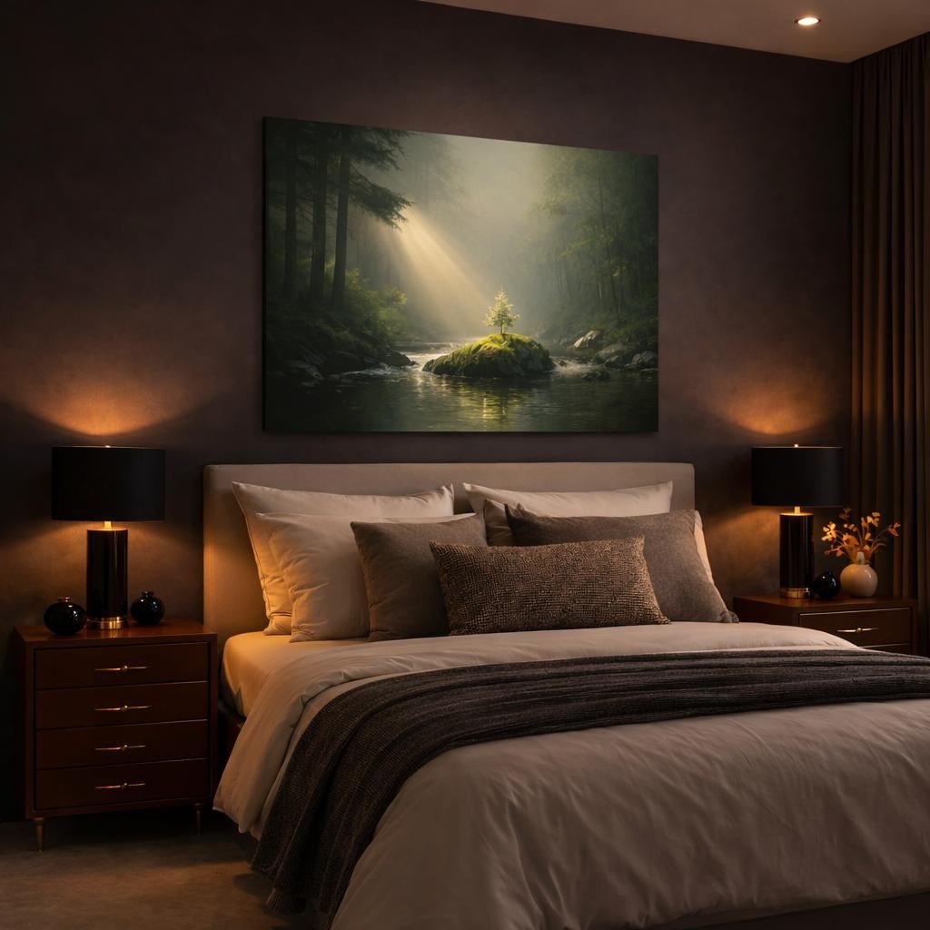 Light Balance Mystic Forest Stream Nature - Canvas Wall Art Print - YesArtYes