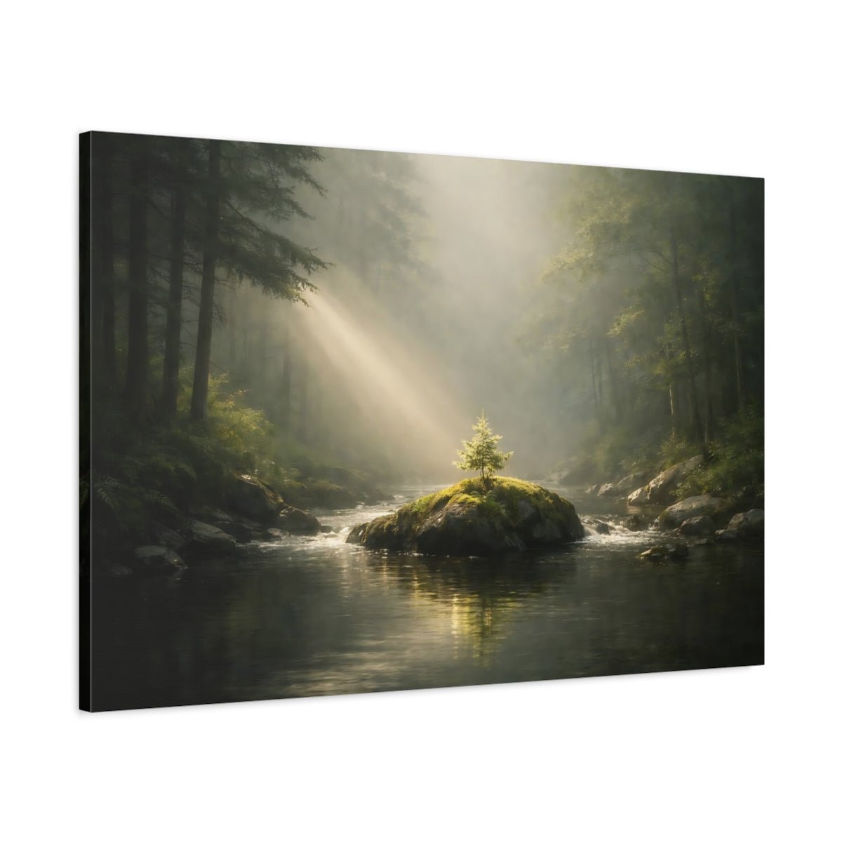 Light Balance Mystic Forest Stream Nature - Canvas Wall Art Print - YesArtYes