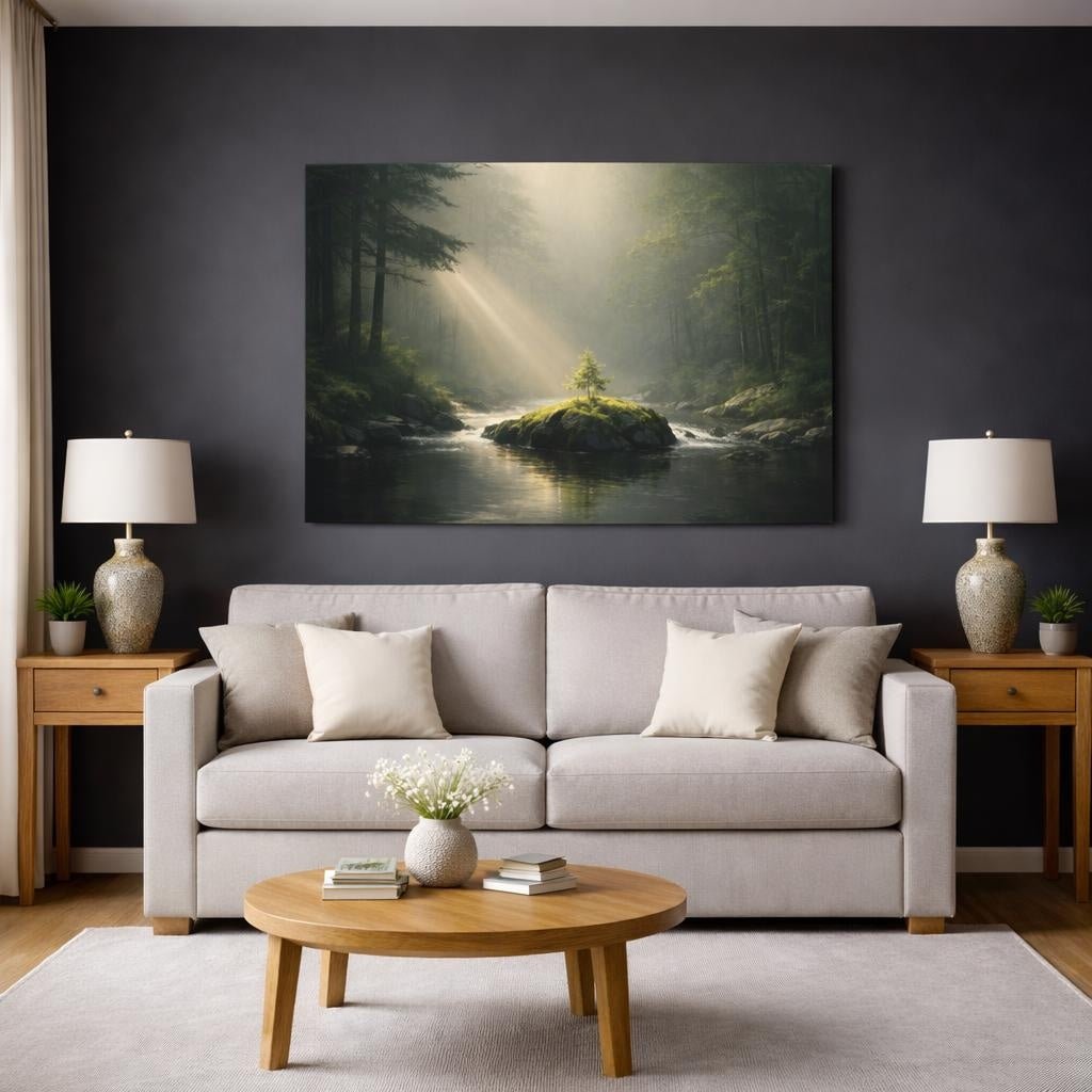Light Balance Mystic Forest Stream Nature - Canvas Wall Art Print - YesArtYes
