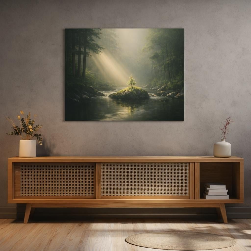 Light Balance Mystic Forest Stream Nature - Canvas Wall Art Print - YesArtYes