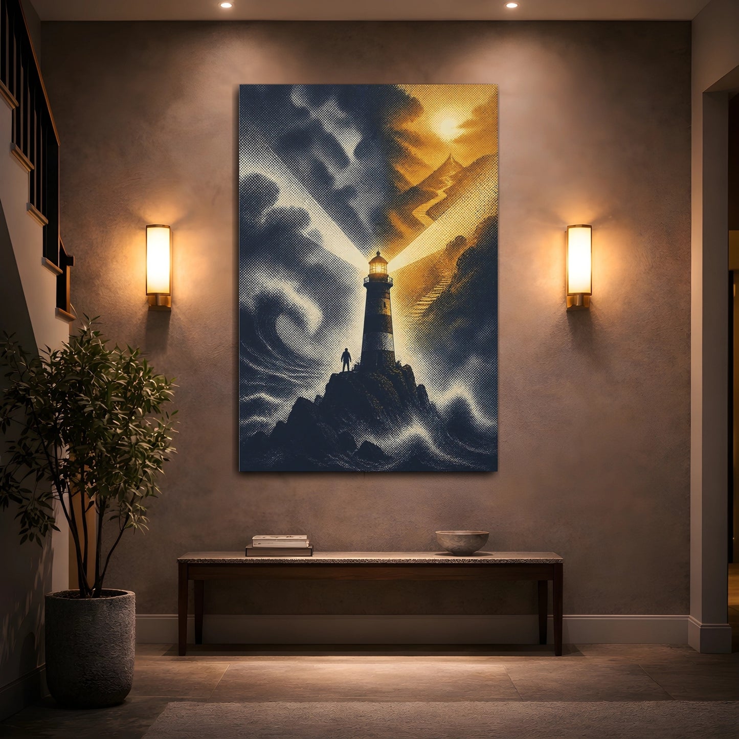 Mockup 2. Lighthouse Beacon At Dusk shown as canvas print