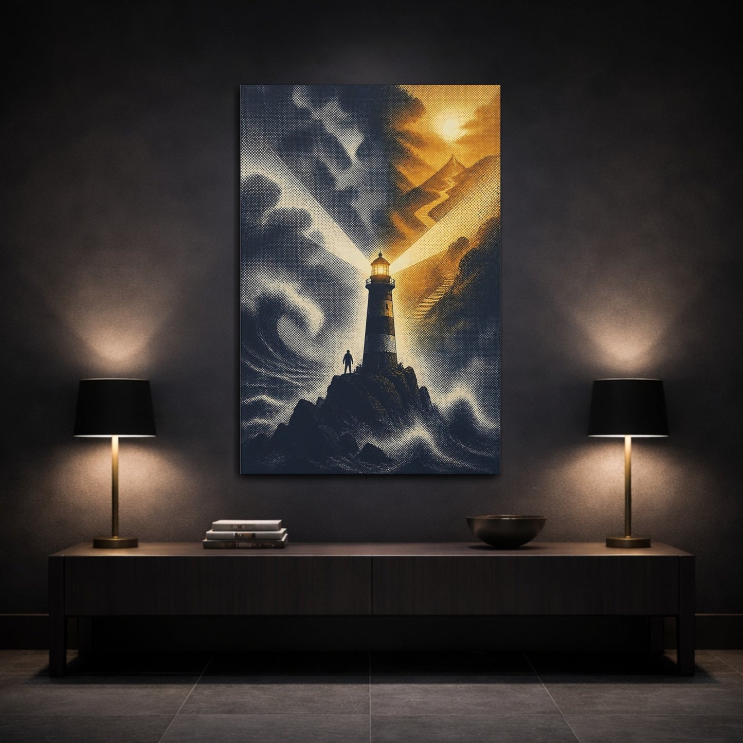 Mockup 3. Lighthouse Beacon At Dusk shown as canvas print