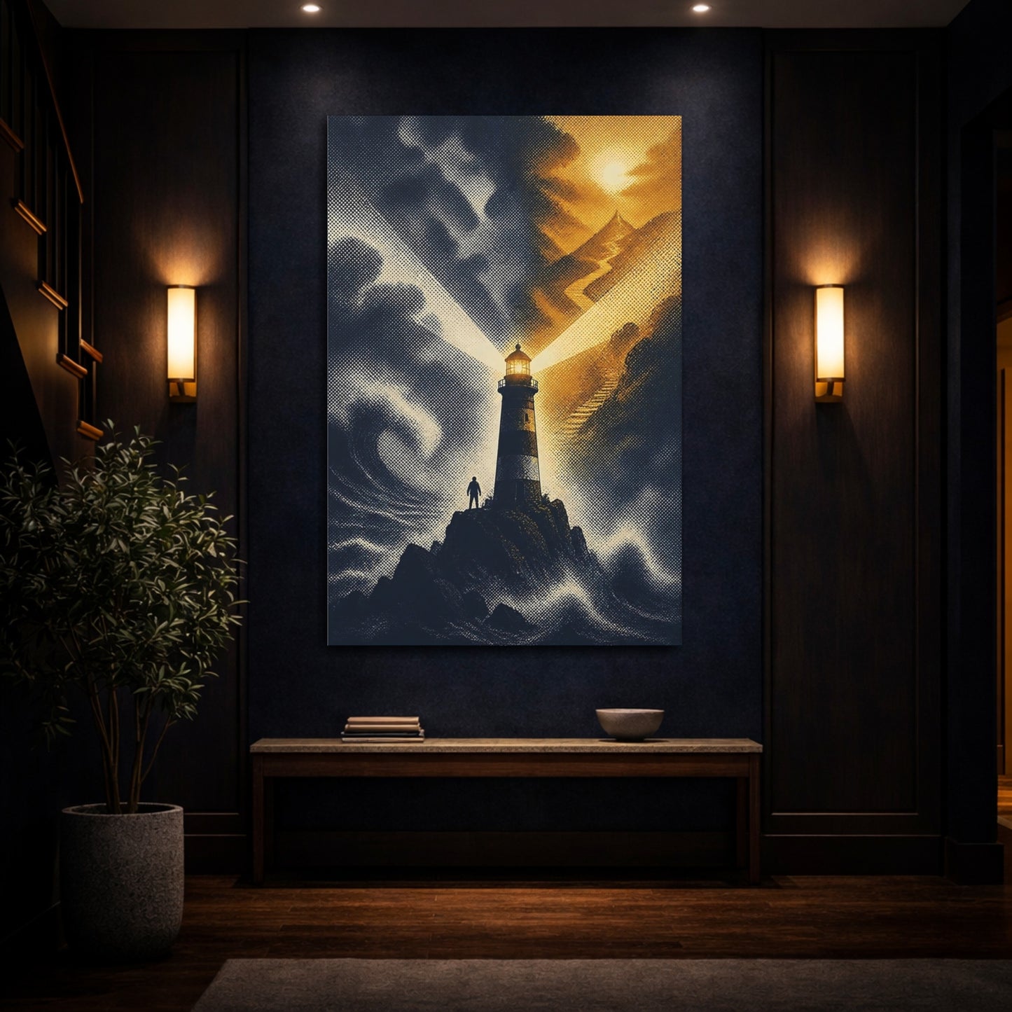 Mockup 4. Lighthouse Beacon At Dusk shown as canvas print
