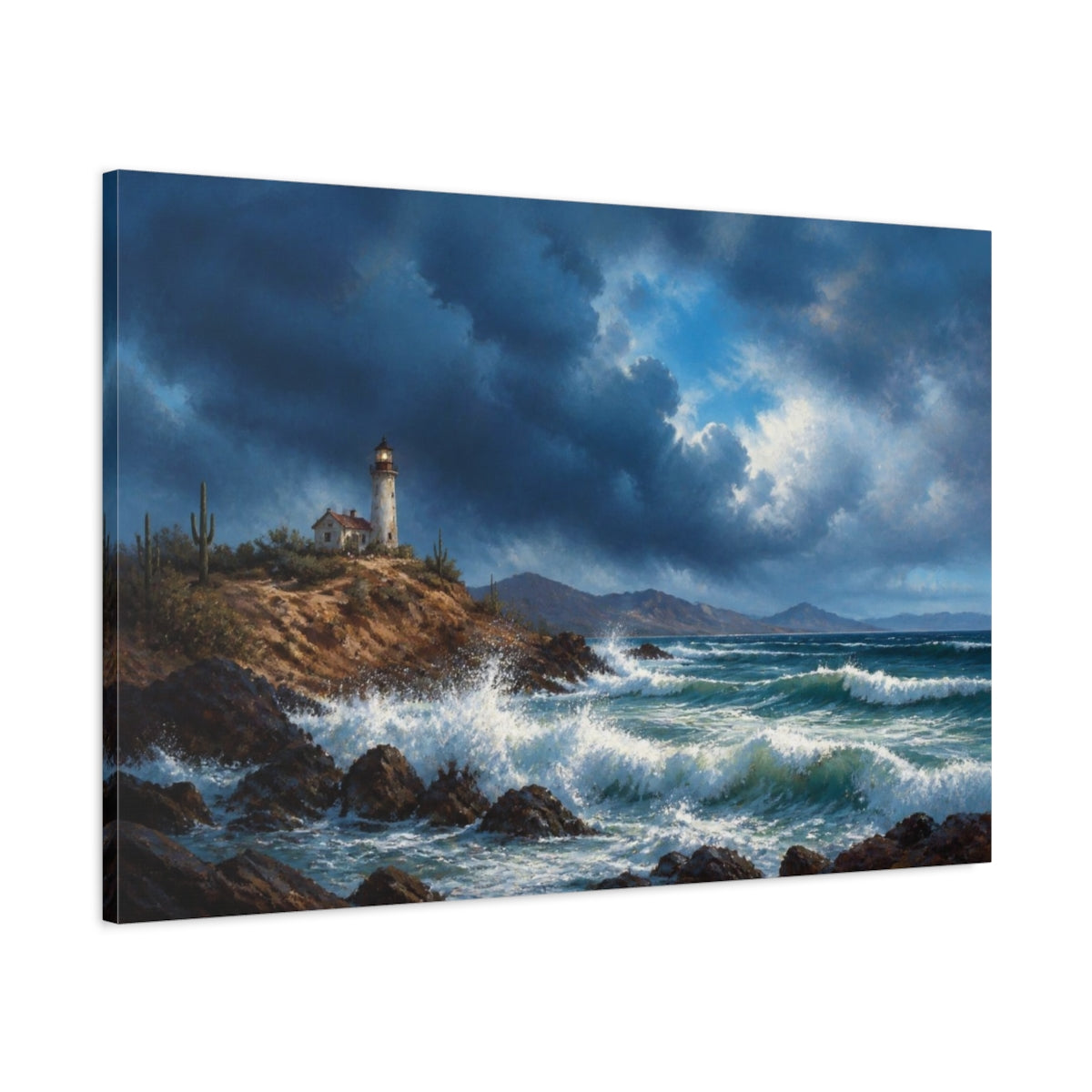 Main Mockup. Lighthouse Beyond The Storm shown as canvas print