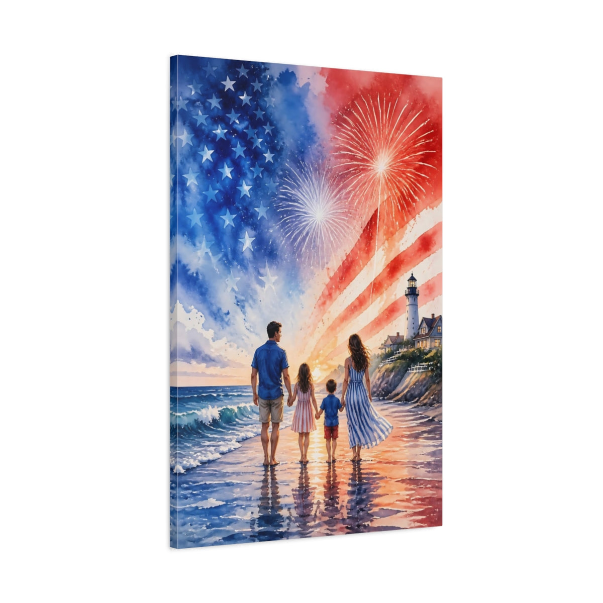 Main Mockup. Lighthouse Family Celebration shown as canvas print
