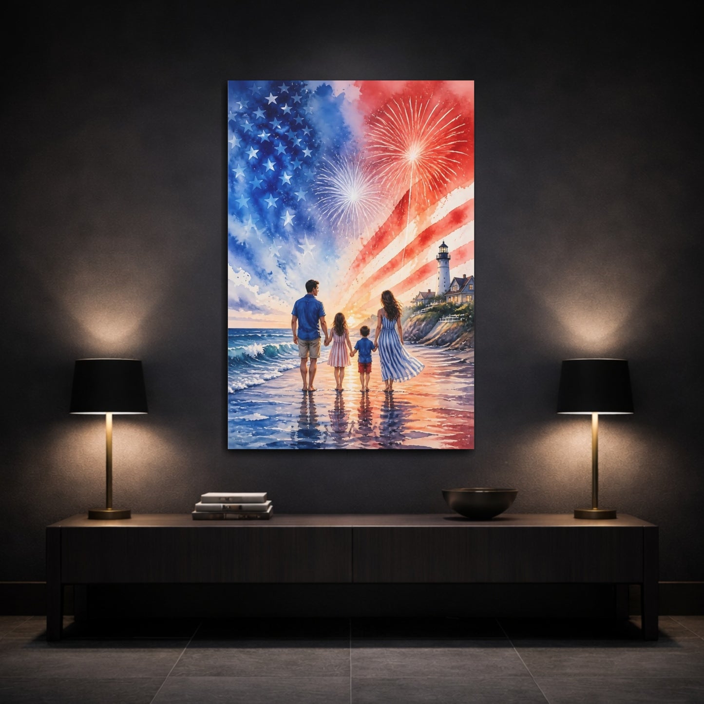 Mockup 3. Lighthouse Family Celebration shown as canvas print