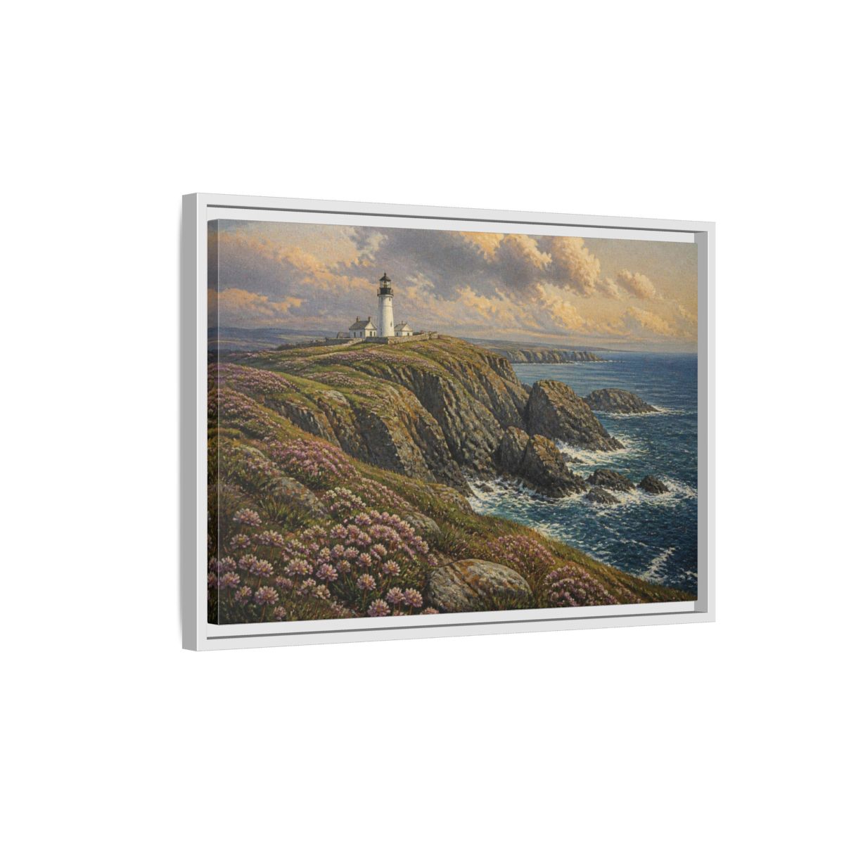 Side Mockup 1. Lighthouse Headland Landscape shown as framed canvas print