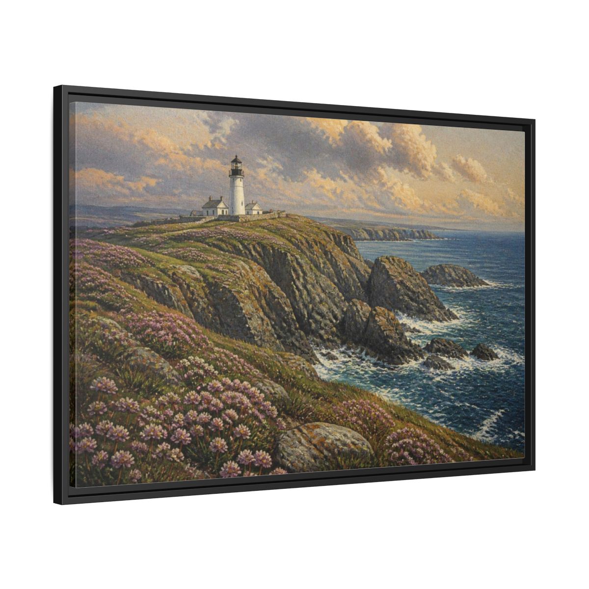 Side Mockup 13. Lighthouse Headland Landscape shown as framed canvas print