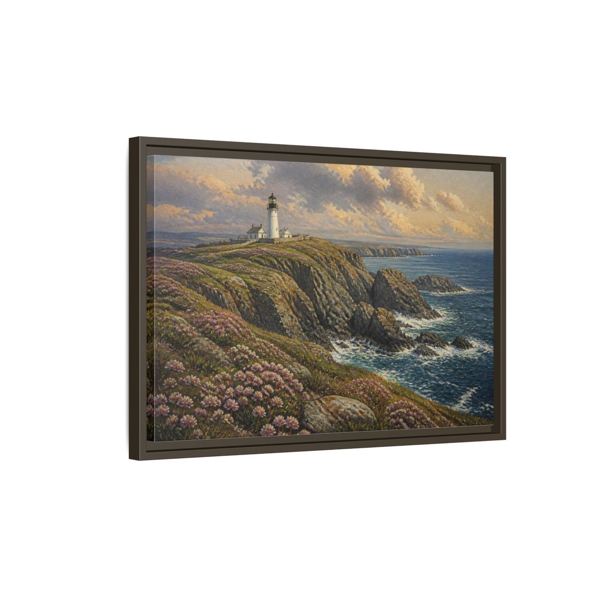 Side Mockup 2. Lighthouse Headland Landscape shown as framed canvas print