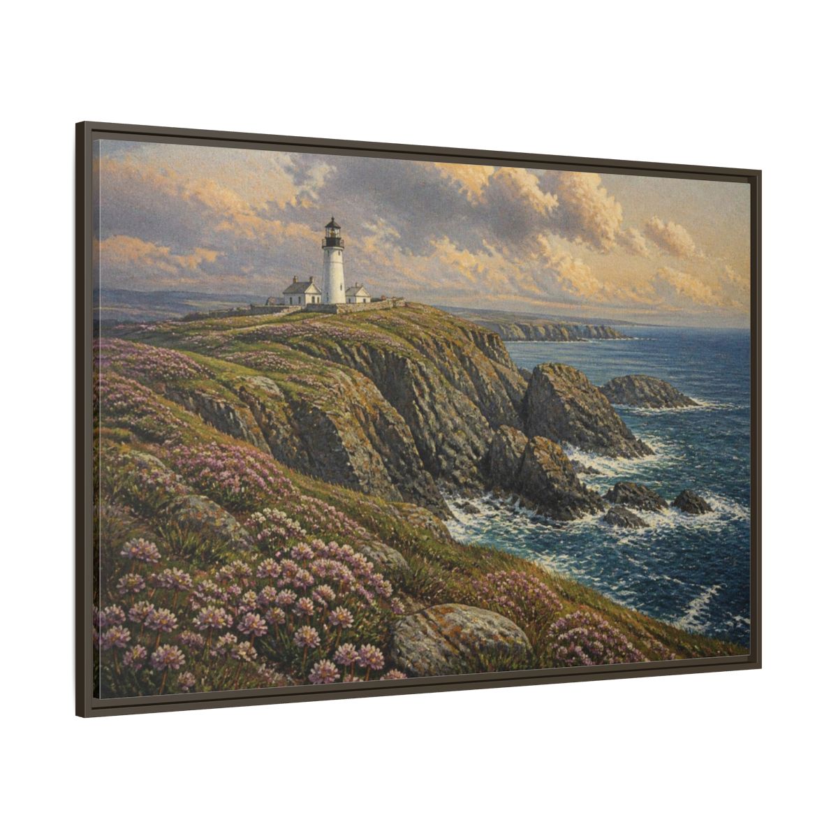 Side Mockup 8. Lighthouse Headland Landscape shown as framed canvas print