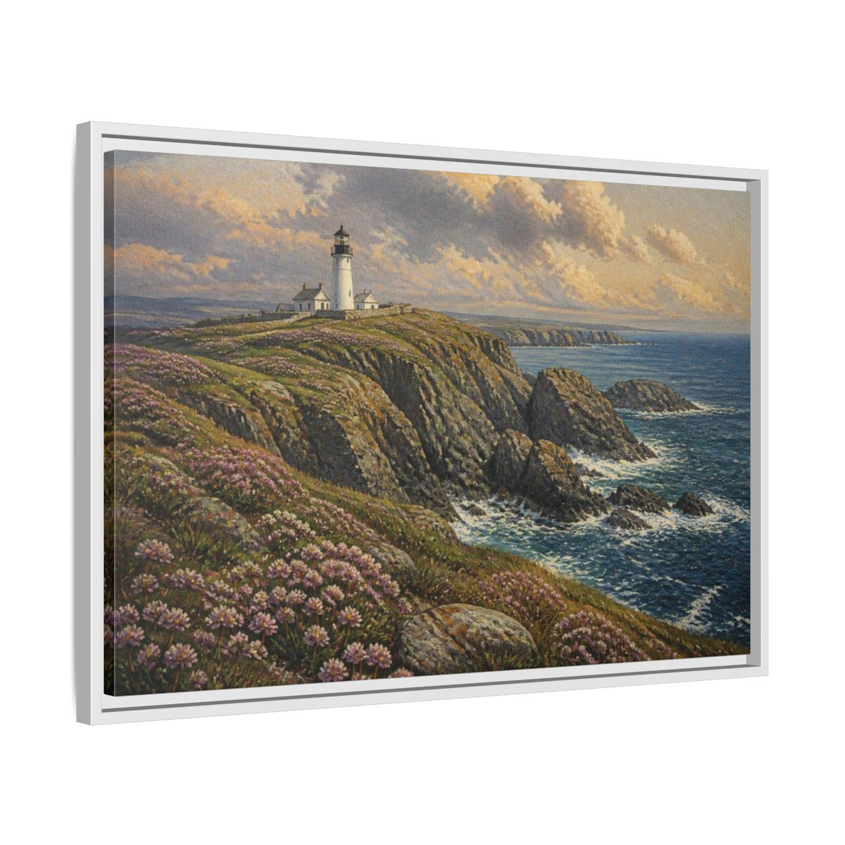 Side Mockup 10. Lighthouse Headland Landscape shown as framed canvas print