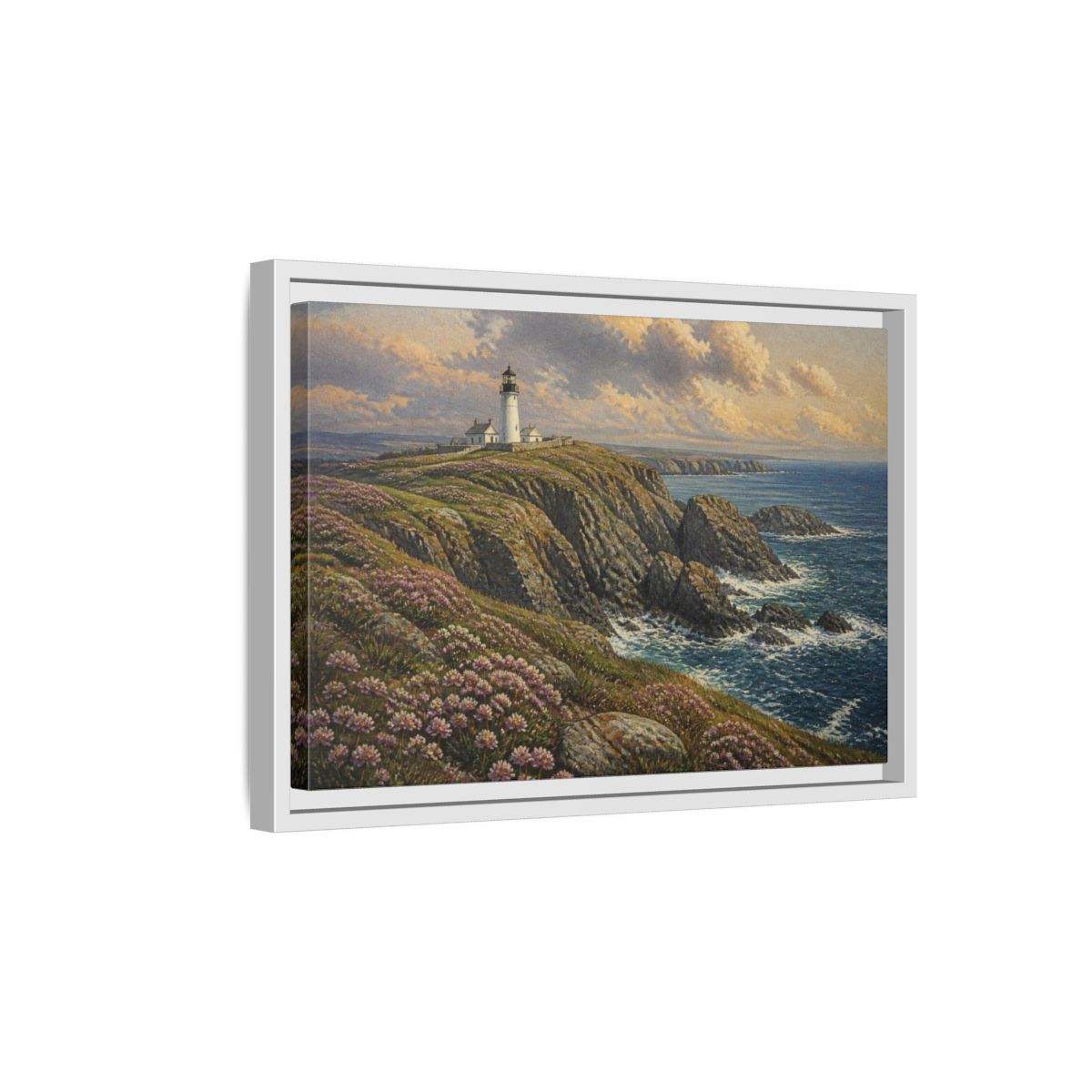 Side Mockup 4. Lighthouse Headland Landscape shown as framed canvas print