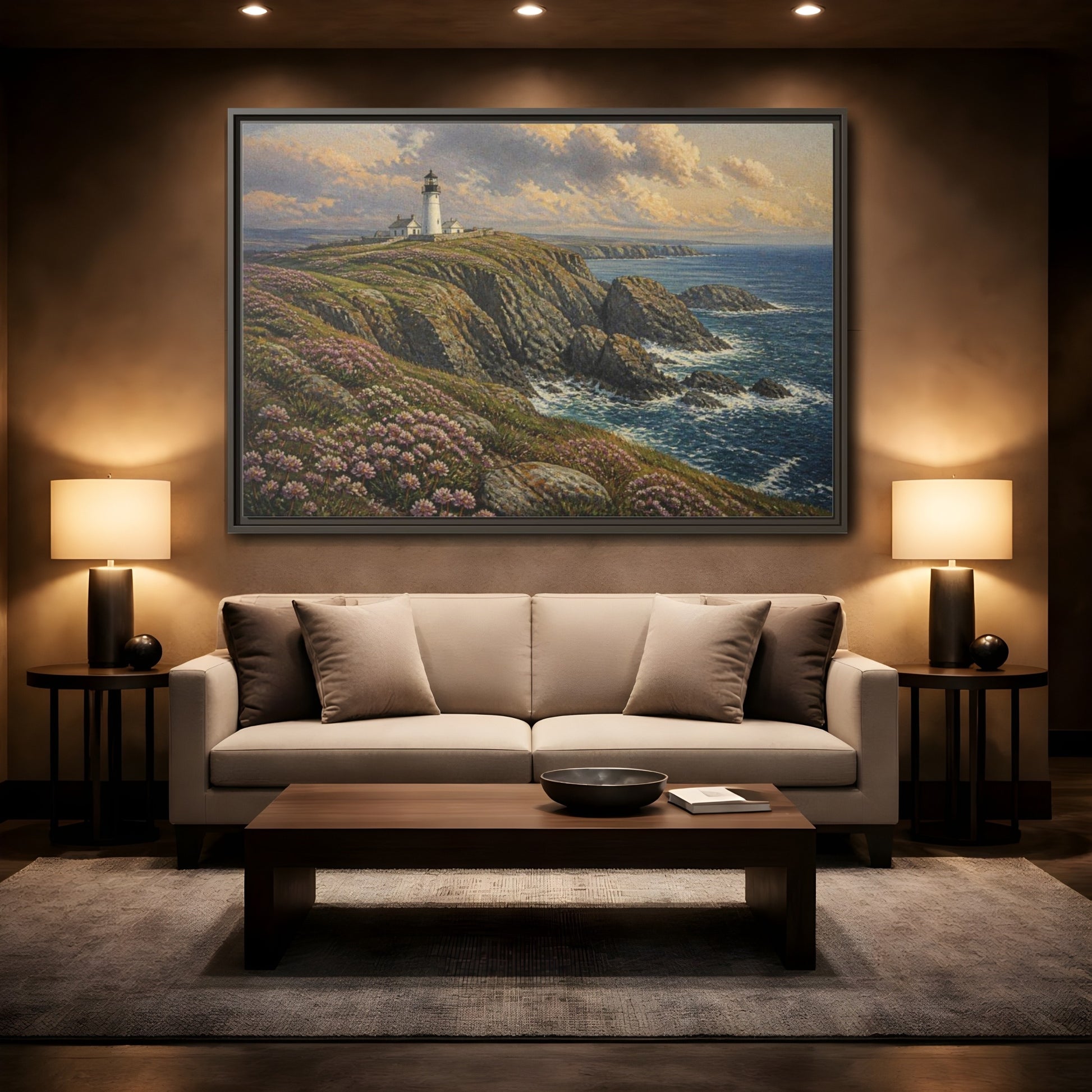 Mockup 2. Lighthouse Headland Landscape shown as framed canvas print