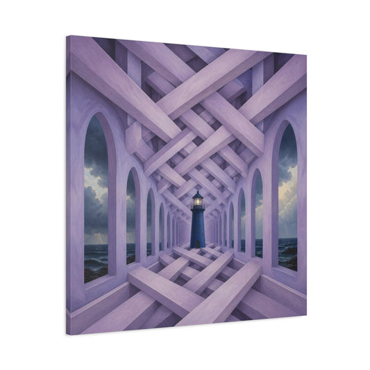 Main Mockup. Lighthouse Illusion Hallway shown as canvas print