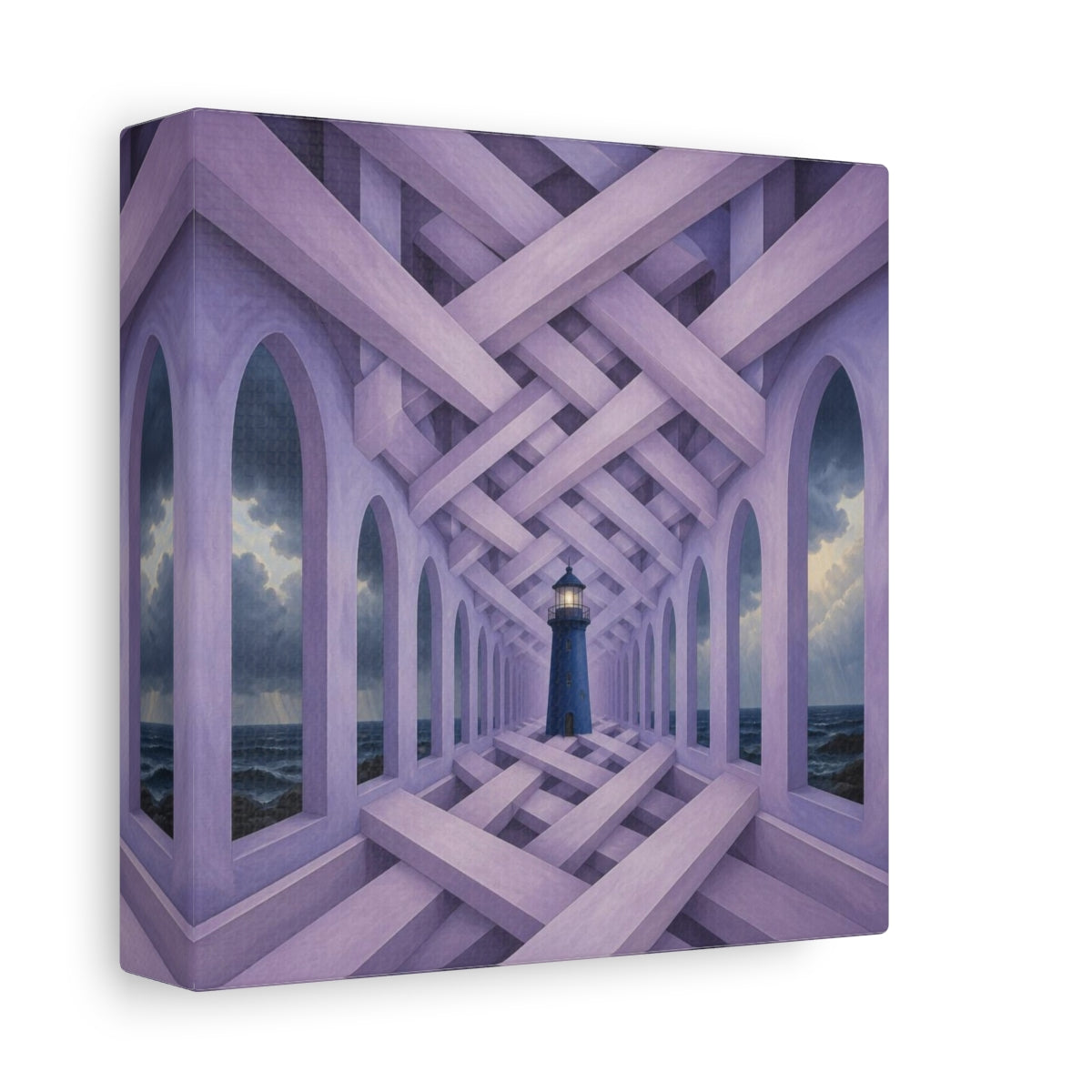 Side Mockup 2. Lighthouse Illusion Hallway shown as canvas print