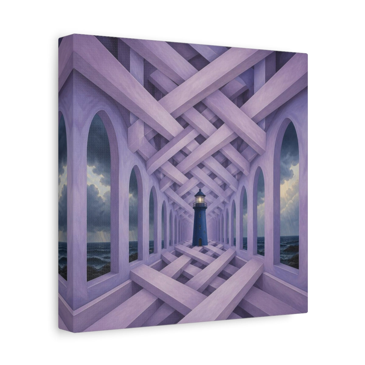 Side Mockup 9. Lighthouse Illusion Hallway shown as canvas print