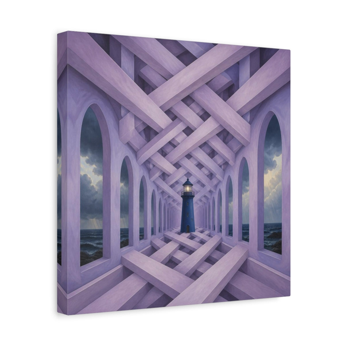 Side Mockup 7. Lighthouse Illusion Hallway shown as canvas print