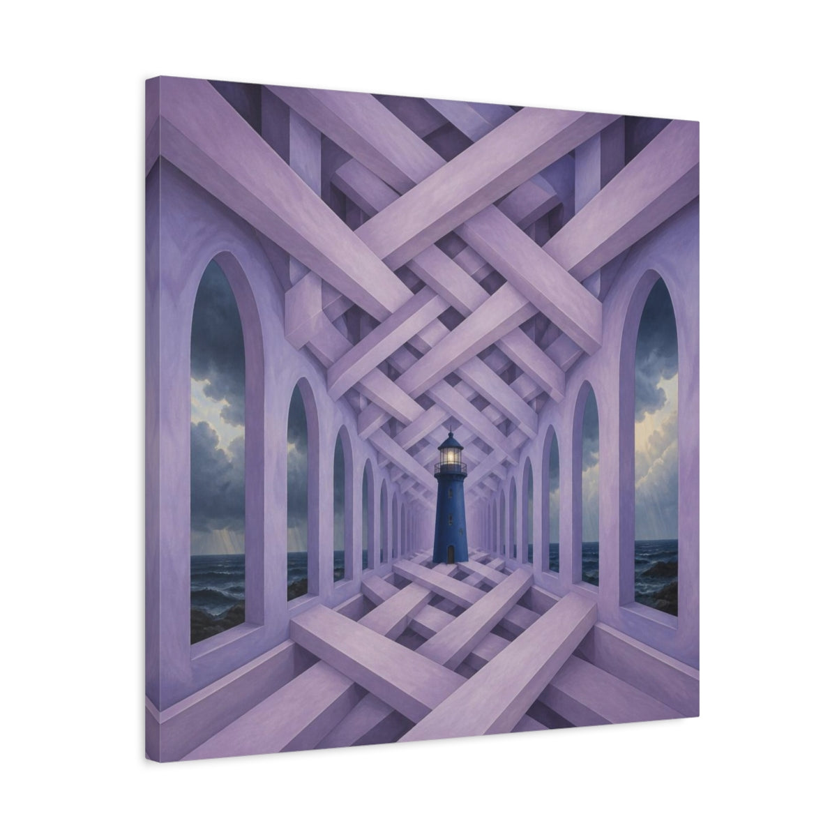 Side Mockup 4. Lighthouse Illusion Hallway shown as canvas print