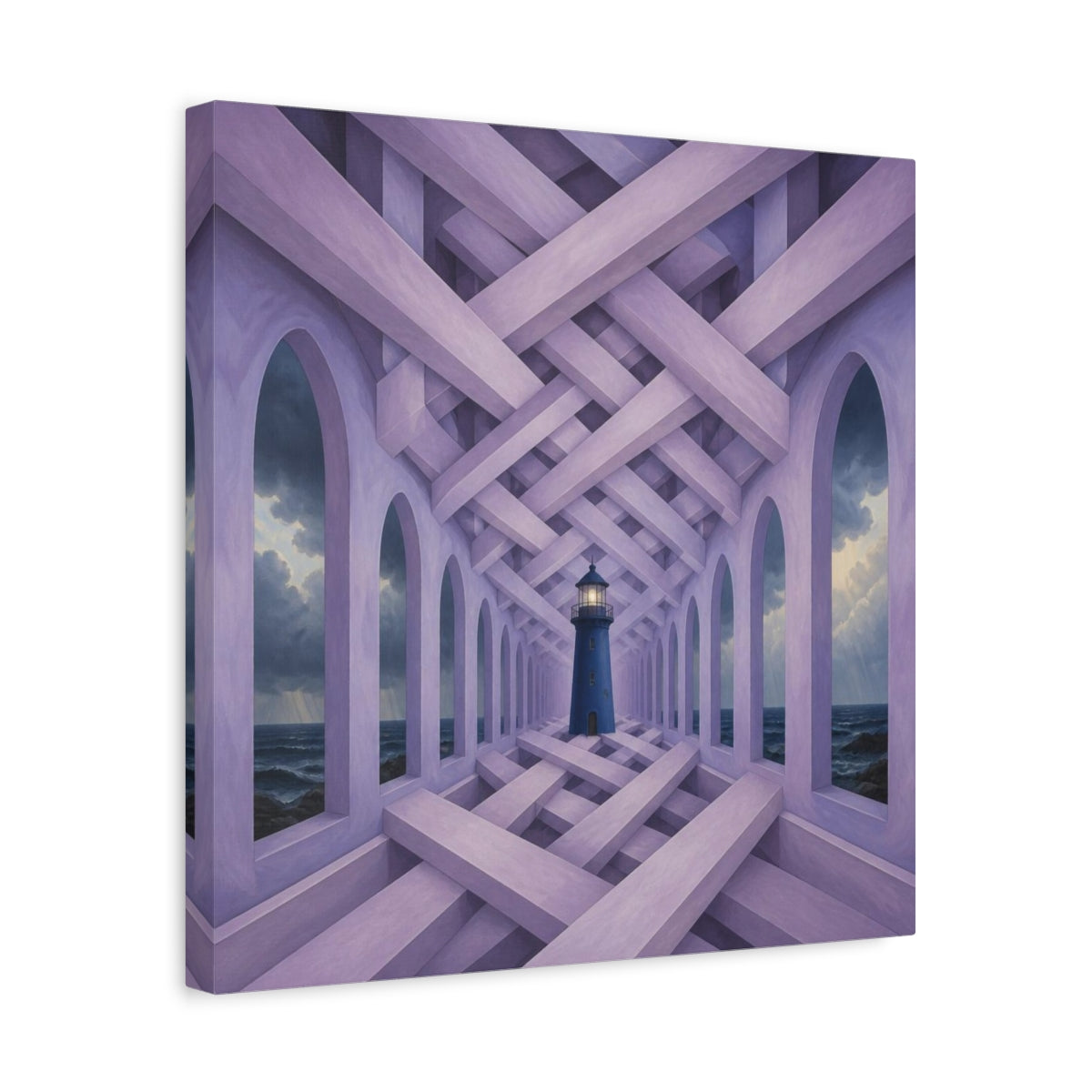 Side Mockup 6. Lighthouse Illusion Hallway shown as canvas print