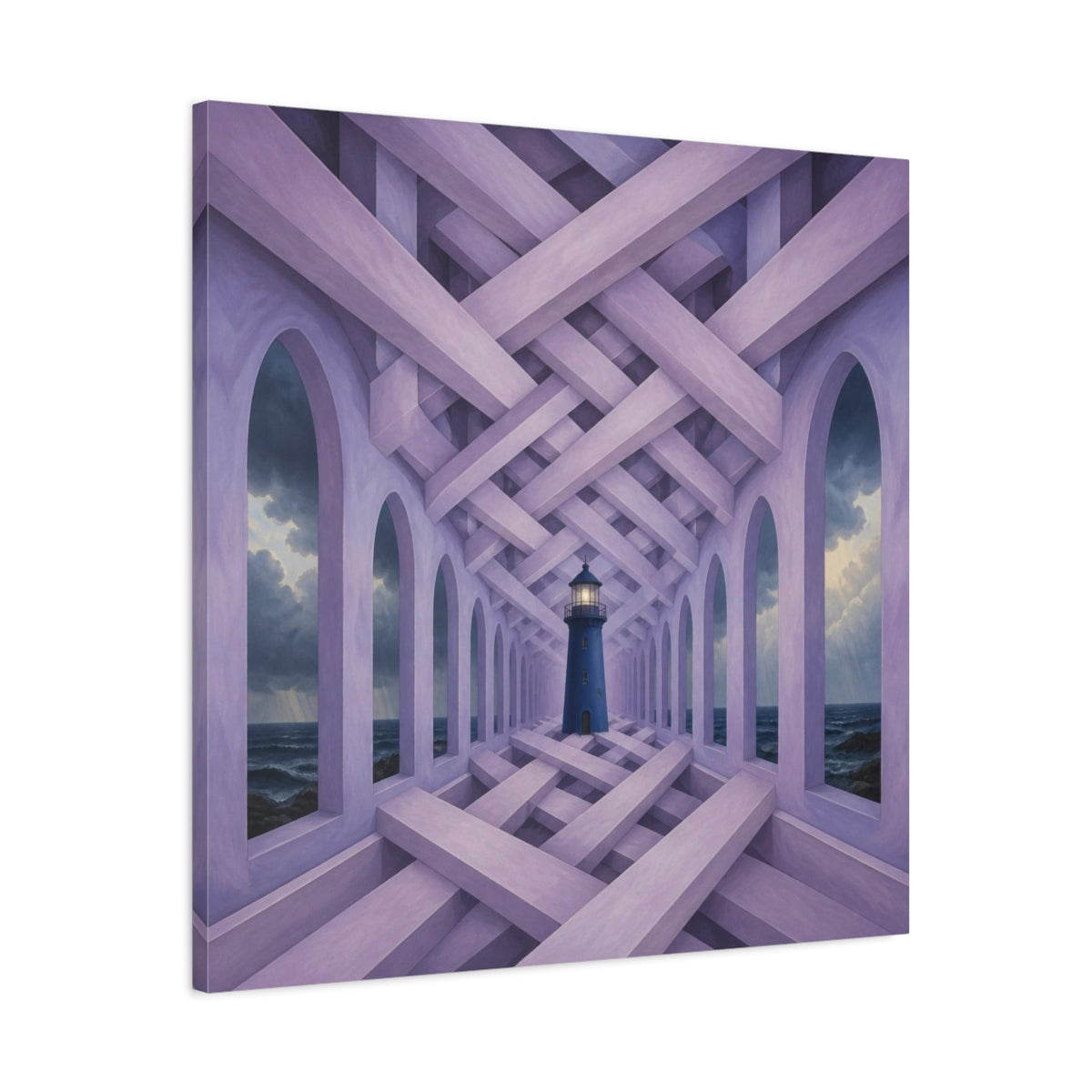 Side Mockup 3. Lighthouse Illusion Hallway shown as canvas print